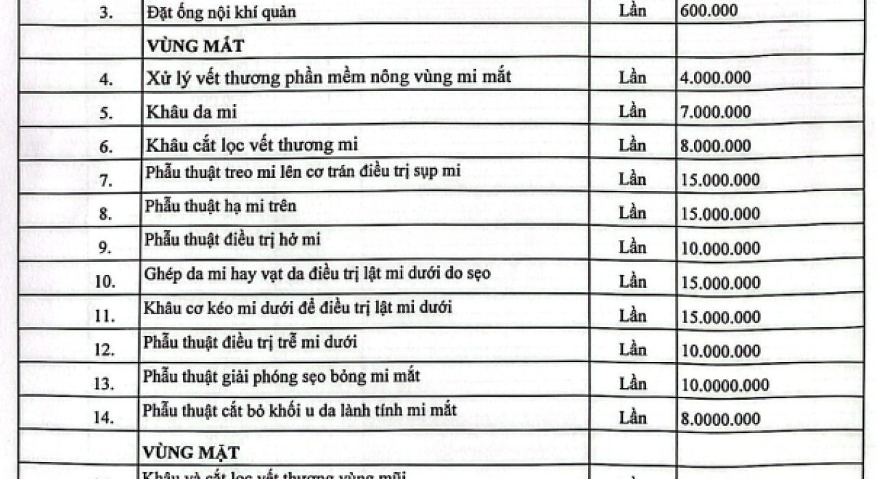 Bảng Giá Dịch Vụ 1