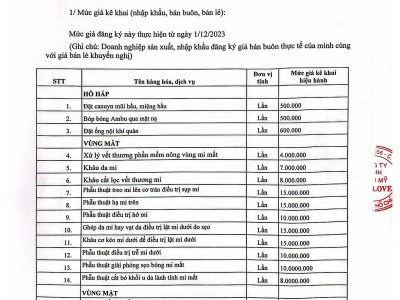 Bảng Giá dịch Vụ